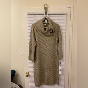 Calvin Klein LG knee length cotton blend dress - cowl neck with leather details